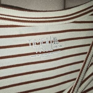 Time and Tru Cream and Brown Striped Long Sleeve Tee